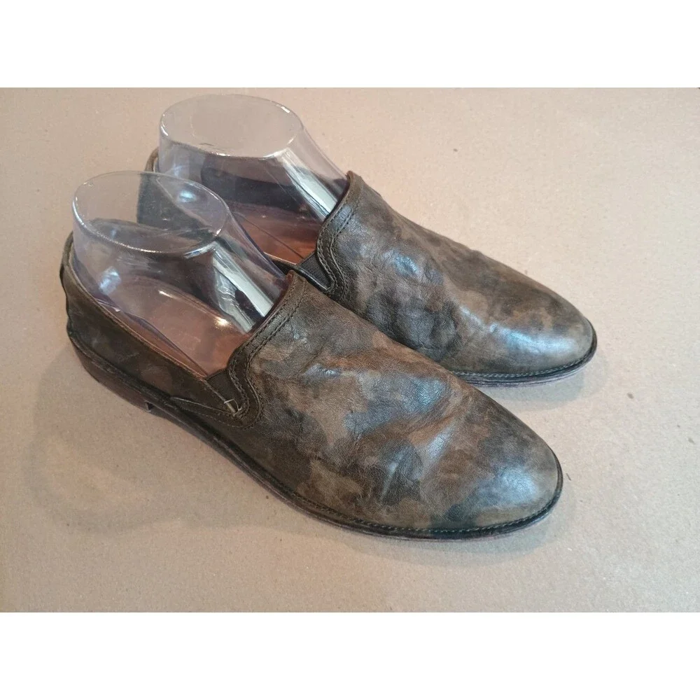 TRASK Ali Leather Loafers Tonal Green Camo Print Slip On Shoes Sz 9 Western